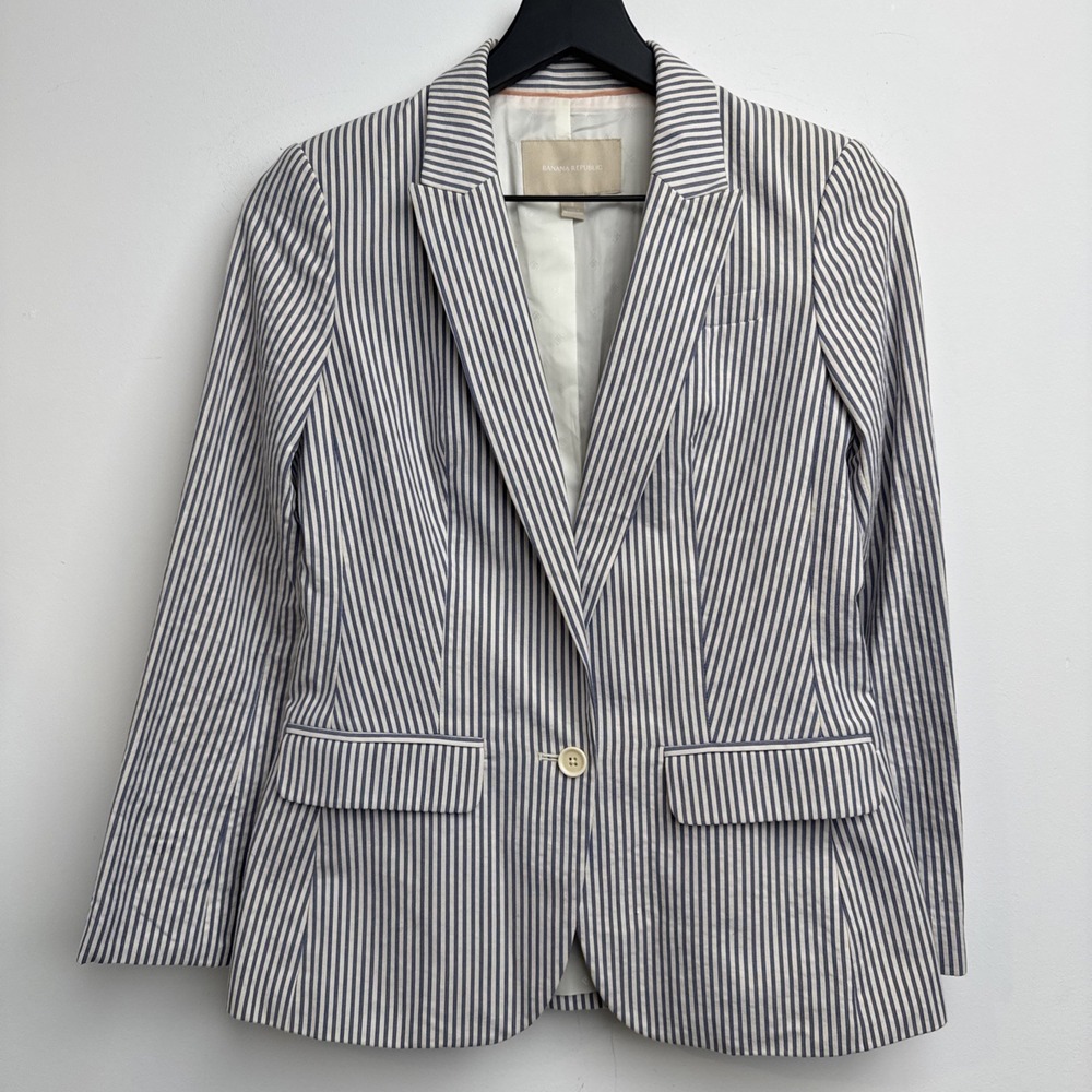 Banana Republic Blazer‎ 2 Blue Striped Sports Coat Casual Smart Cotton Womens